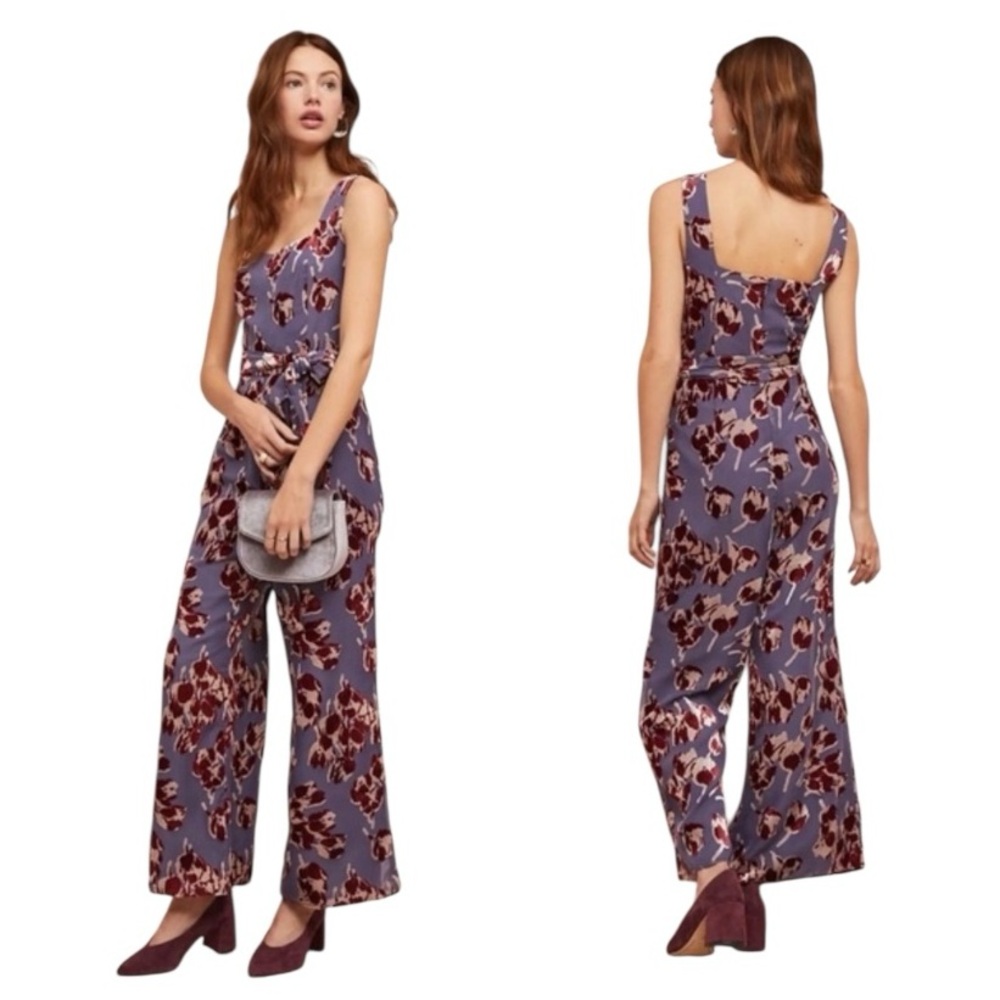 Anthropologie‎ Floral Velvet Burnout Jumpsuit 6